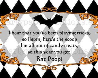 Halloween Bat Poop Party Favor Treat Bag Toppers - Printable Digital File Instant Download