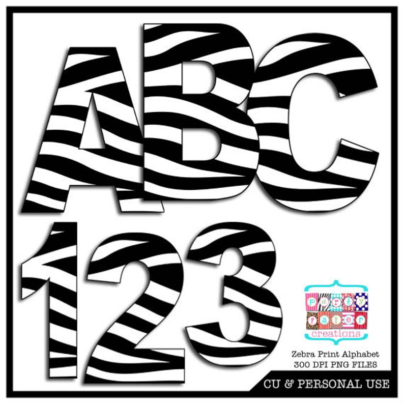 Zebra Print Digital Alphabet and Number Clipart Animal Print | Etsy