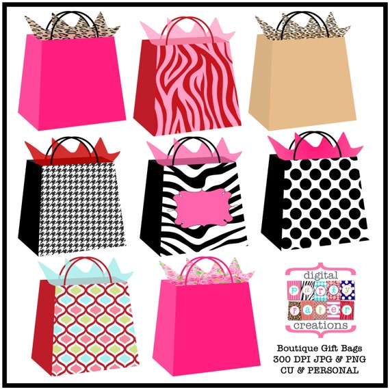 Boutique Gift Bags Clipart Printable Gift Bag Illustration Etsy