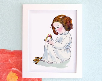 Star Wars Baby Art, Little Princess Leia, Princess Leia Art Print, Original Watercolor 5x7 or 8x10 Baby Art Print, Star Wars Nursery LSSW014