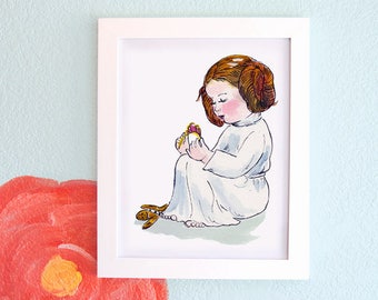 Watercolor Star Wars Nursery Art, Little Princess Leia Print (Digital Download)
