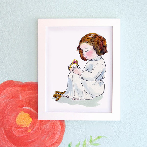 Watercolor Star Wars Nursery Art, Little Princess Leia Print (Digital Download)