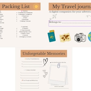 Digital Travel Journal for GoodNotes | Aesthetic Travel Planner | Daily Log, Itinerary, Budget, Packing List | Digital Download PDF