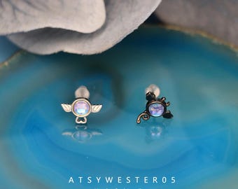 Angel and Demon-shaped Stud Earrings for Women, Gradient Earrings S925 Silver