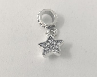 S925 Sterling Silver Stork & Twinkling Stars Dangle Charm