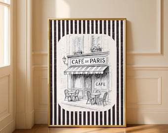 Vintage Parisian Coffee Art, Paris Café, Paris Wall Art, Minimal Art, Black & Cream Illustration (Digital Download