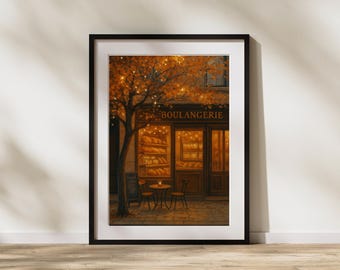 Quadro decorativo de outono para padaria: Café aconchegante, confeitaria francesa, arte de parede para cafeteria (download digital)