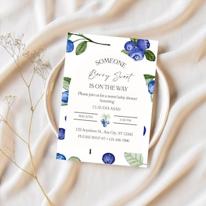 Blueberries Baby Shower Invitation Editable Berry Sweet Blueberry Baby Shower InviteTemplate Blueberry Baby Shower Invitation