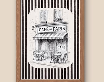 Vintage Parisian Coffee Art, Paris Café, Paris Wall Art, Minimal Art, Black & Cream Illustration (Digital Download