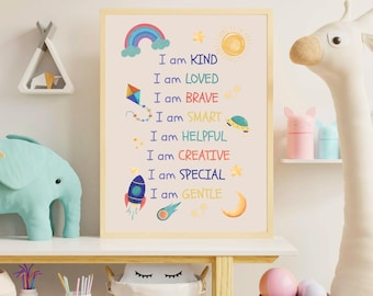 Rocket Space Nursery Art, Positive Affirmations Print, Affirmations for kid (Digital Download)
