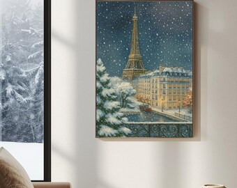 Eiffel Tower Winter Print: Snowy Paris Cityscape (Digital Download)