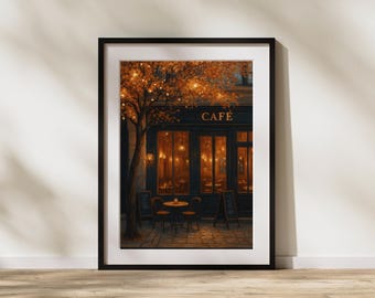 Cozy Cafe Autumn Art Print: Vintage Coffee Shop Wall Decor (Digital Download)