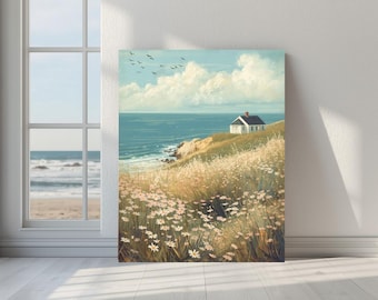 Ocean Landscape Painting: Vintage Beach House Decor (Digital Print)