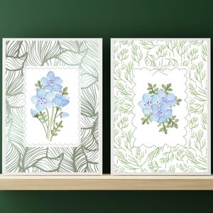 Floral Nursery Print Set: Green & Blue Wildflower Wall Art (Digital Download)