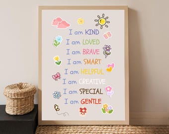 Affirmations Art Print, Flower Positive Nursery Decor, Affirmations for kid (Digital Download)