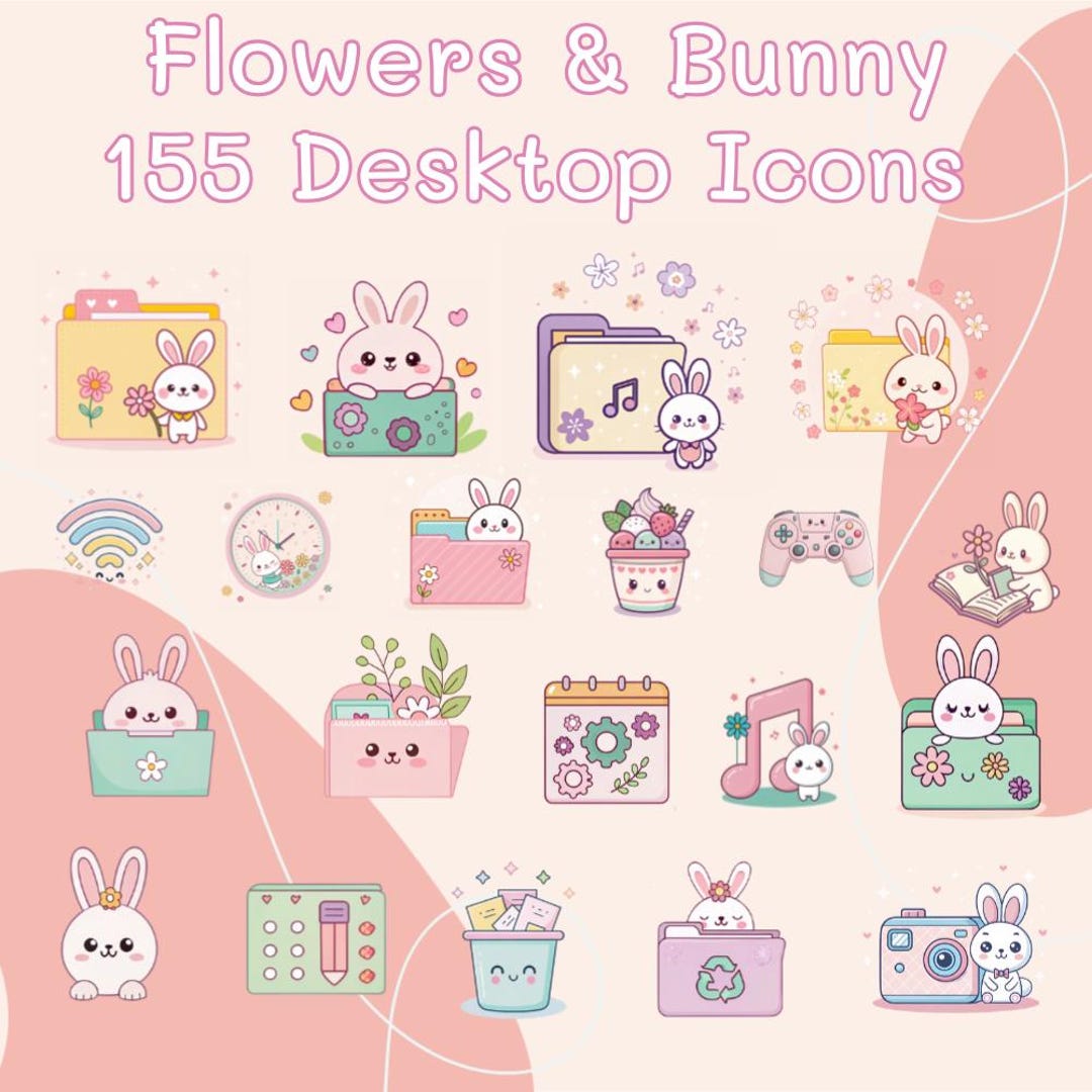 Kawaii Bunny Desktop Icons: Pastel Floral Rabbits (digital Download) - Etsy