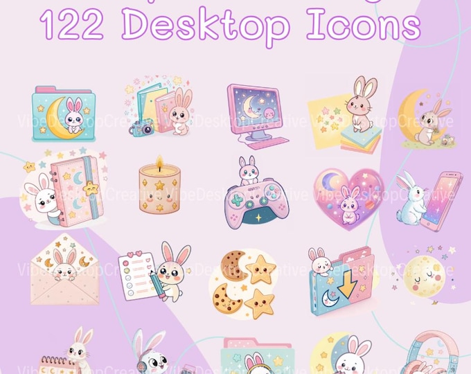 Windows Icon Rabbit Set Sakura Bunny Pink Desktop Icons Set Cute Desktop Organizer Icon Kawaii ...