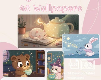 Magic Tea Time Wallpapers. Kawaii Pastel Fantasy Backgrounds. Desktop & Mobile