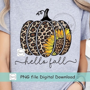 Pumpkin sunflower leopard png, Hello Fall sublimation design download, Fall png, sublimate design, Love Fall PNG, Leopard Pumpkin png