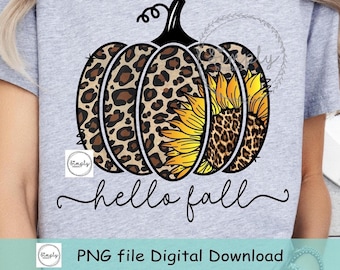 Pumpkin sunflower leopard png, Hello Fall sublimation design download, Fall png, sublimate design, Love Fall PNG, Leopard Pumpkin png