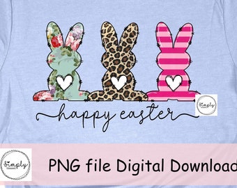 Easter png, Leopard Easter bunny png, Three bunnies sublimation design, Leopard floral stripe, three rabbits digital file, Bunny Trio
