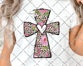 Easter png, Boho Easter Cross png, leopard cross sublimation design, Inspirational digital, Easter clipart, God png, religious shirt design
