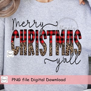 Merry Christmas Y&#39;all Leopard Buffalo Plaid Png, Christmas Sublimation Designs Downloads, Sublimation Graphics PNG, Christmas png