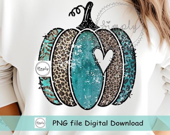 Leopard Turquoise Pumpkin PNG: Fall Shirt Design (Digital Download)