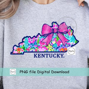 Kentucky Coquette Bow PNG, Spring Summer Floral Kentucky shirt design, Trendy Kentucky Pink Bow, Preppy State DTF or sublimation, Popular