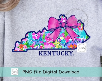 Kentucky Coquette Bow PNG, Spring Summer Floral Kentucky shirt design, Trendy Kentucky Pink Bow, Preppy State DTF or sublimation, Popular