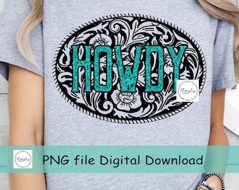 PNG occidentale, design della camicia Western Howdy, Concho Turquoise png, sublimazione Western Cowgirl Rodeo o DTF, Ranch Design, Trendy Country png