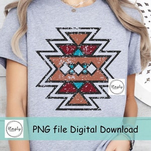 Png aztèque occidental, conception de chemise aztèque du sud-ouest, rodéo de cow-girl en détresse png, conception rustique, pays png, téléchargement sublimation ou DTF