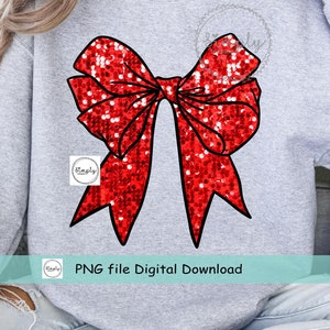 May include: A red sequined bow with a white outline on a gray sweatshirt. PNG file digital download.