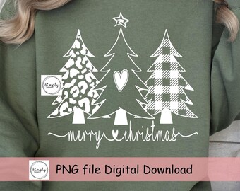 Alberi di Natale leopardati PNG: design per maglietta a quadri con motivo a bufalo bianco (download digitale)