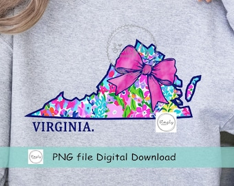Virginia Floral Bow PNG: Preppy State Shirt Design (Digital Download)