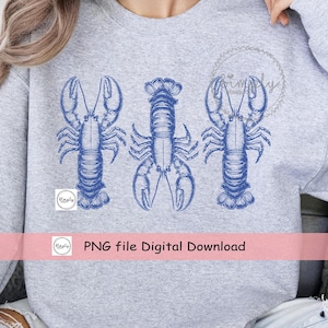 Diseño de camiseta de langosta Png, Estética de pescador, Océano costero de verano Png, Langostas de moda Png, Langosta Png, Sublimación DTF de camiseta de playa