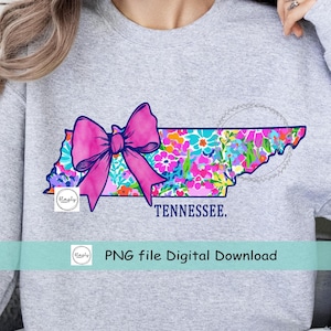 Tennessee Coquette Bow png, lente zomer bloemen Tennessee shirtontwerp, trendy Tennessee roze strik, preppy state DTF-sublimatie, populair