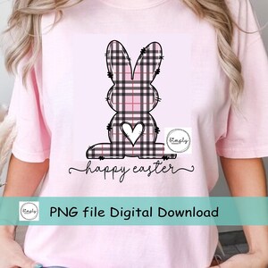 Ostern png, Pink karierter Osterhase png, Frohe Ostern Sublimationsdesign, Trendy Kaninchen digitale Datei, Ostercliparts, Osterkaninchen png