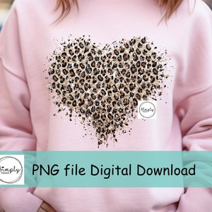 Glitter Lantejoulas Leopard Heart PNG, Valentines png, Design de camisa de coração, Heart Love PNG, brilho de lantejoulas falsas, sublimação de dia dos namorados na moda
