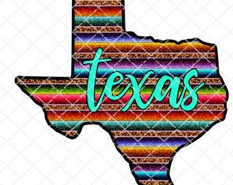 Leopard Serape Texas PNG: turkoois feestelijk shirtontwerp voor DTF of sublimatie (digitale download)