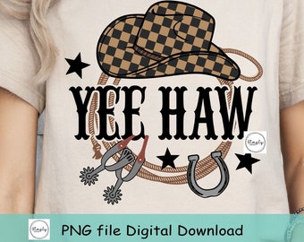 Western Yee Haw PNG: Design de camiseta country de rodeio com tema de vaqueira (Download digital)
