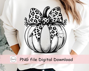 Pumpkin png, Halloween shirt design, Coquette bow png, sublimation or DTF, Fall png, Leopard Pumpkin, Trendy Fall shirt, Retro Fall Leopard