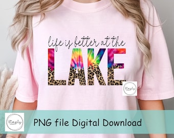Leopard Tie Dye Lake Life PNG - Summer Shirt Design (Digital Download)