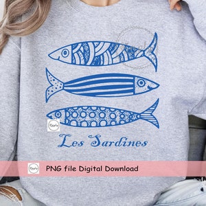 Diseño de camiseta de sardinas PNG, Estética de pescador, Océano costero de verano PNG, Pez sardina de moda PNG, Sardina Png, Sublimación DTF de camiseta de playa