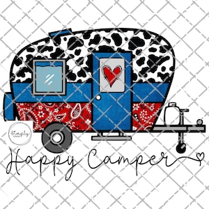 Happy camper png, camping png, Cowhide print camping sublimation design download, Western camper sublimation file, Camping shirt design