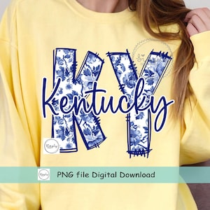 Kentucky shirt design PNG, Trendy Kentucky Png, Kentucky Coquette Bow Png, Blue Floral Toile, Preppy State DTF or sublimation, Popular KY