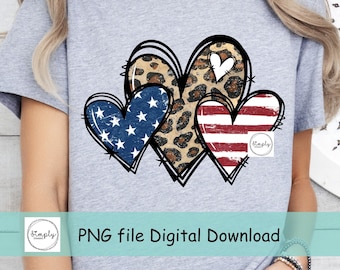 July 4th png, American Flag Heart, leopard print, Patriotic Sublimation Design, 4th of July Download, Heart flag distressed, Fourth of July