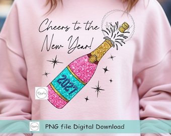 Cheers to the New Year PNG, New Years shirt design for DTF or sublimation, Retro New Years Png, Glitter Champagne Png, 2027 PNG, Trendy