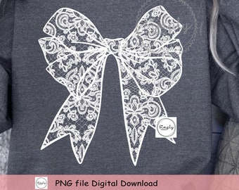 Lazo de encaje blanco PNG, diseño de camisa con lazo chinoiserie de encaje, PNG de Pascua, lazo de coqueta de encaje, PNG de moda para el día de San Valentín, PNG de lazo de encaje falso popular