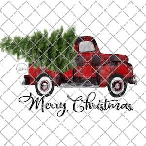 Frohe Weihnachten Buffalo Plaid PNG, Roter LKW Sublimationsdesign, digitaler Download, Sublimation, DTG-Druck, Weihnachtssublimation PNG